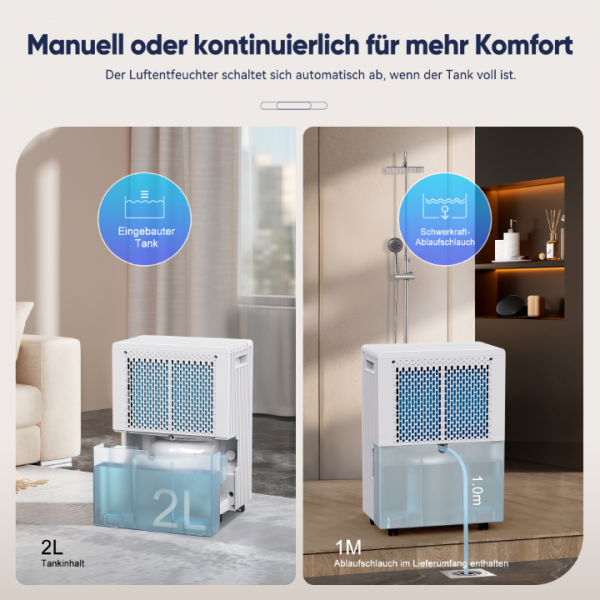 Fwoueot 16L/24h Luftentfeuchter Elektrisch, Raumentfeuchter mit Kompressor,Entfeuchter für Räume bis zu 45m² (120m³), Automatische Abtauung, 3 Modi, 24h Timer, Großer Tank 2L Mit Rädern,Schlafzimmer