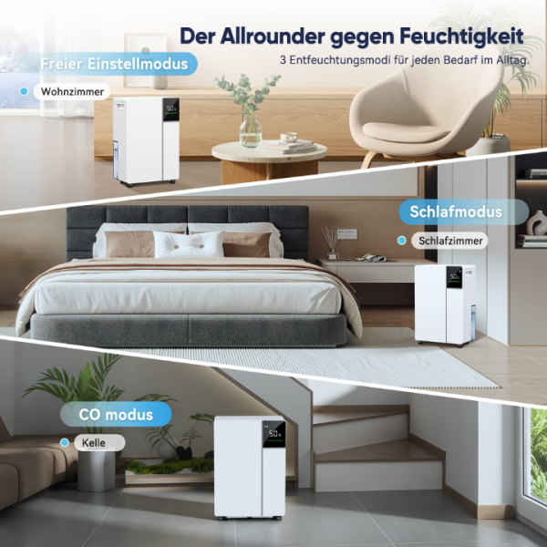 Fwoueot 16L/24h Luftentfeuchter Elektrisch, Raumentfeuchter mit Kompressor,Entfeuchter für Räume bis zu 45m² (120m³), Automatische Abtauung, 3 Modi, 24h Timer, Großer Tank 2L Mit Rädern,Schlafzimmer